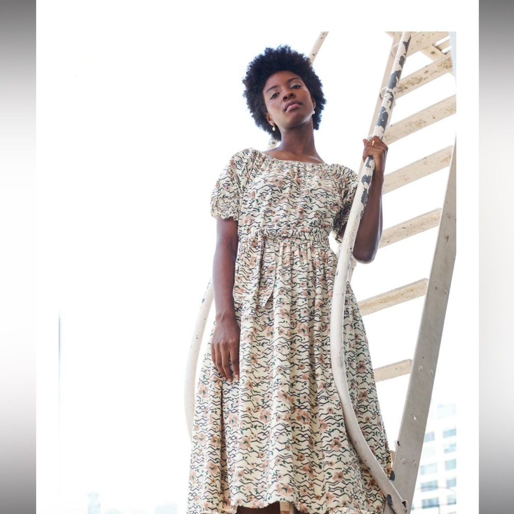 Floral Smocked Midi Dress in Cream